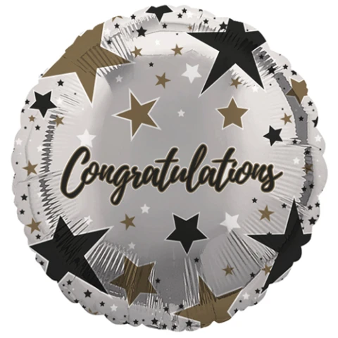 18" Congratulations Black&Gold Foil Balloon