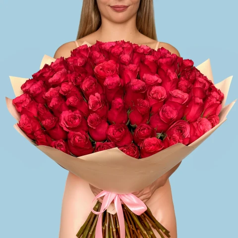 100 Premium Hot Pink Roses