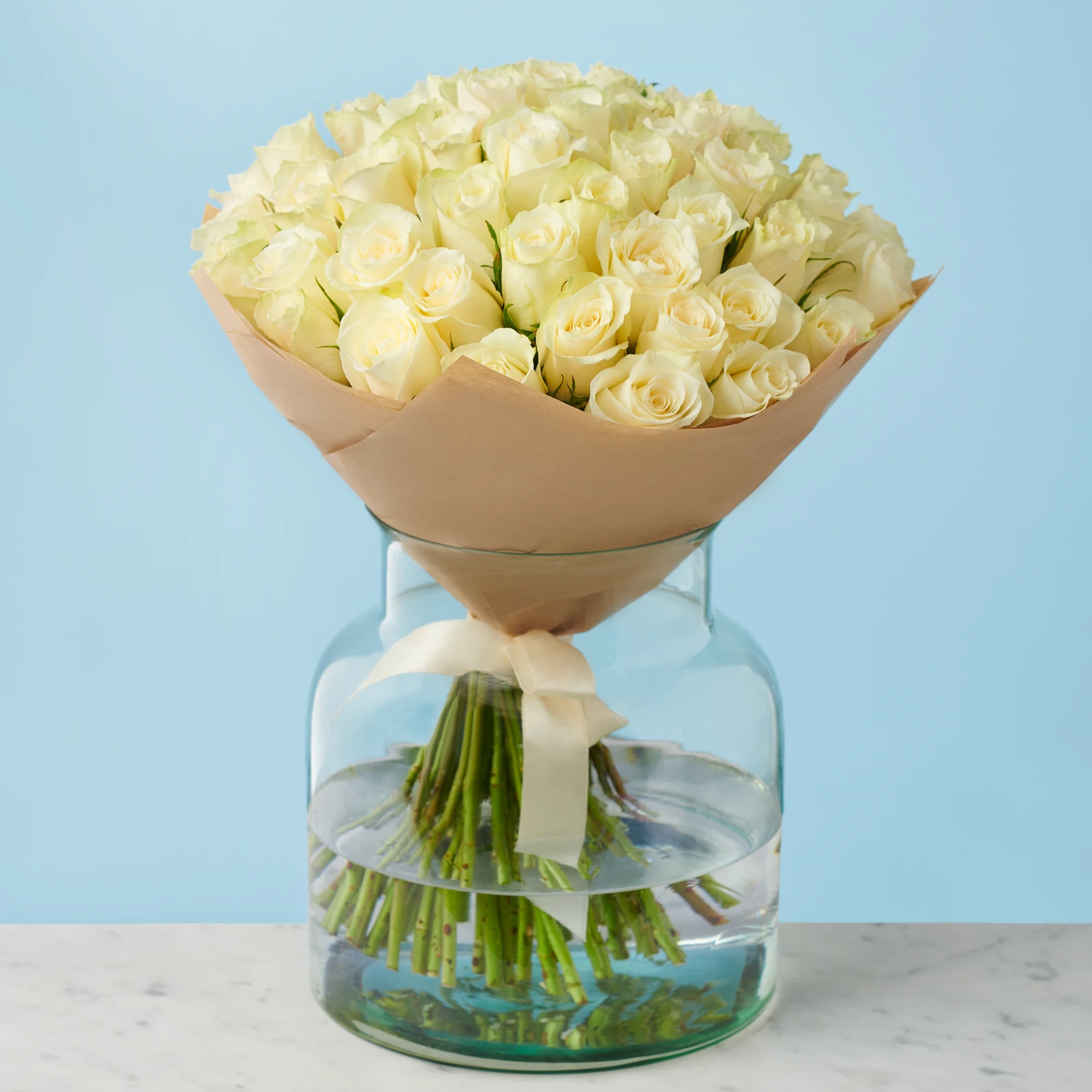 50 White Roses from Kenya - image №2